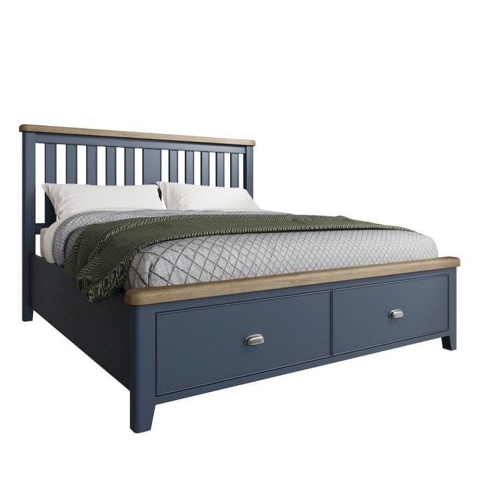 Sworth Oak In Royal Blue Super King, Solid Pine Headboard And Footboard King Size