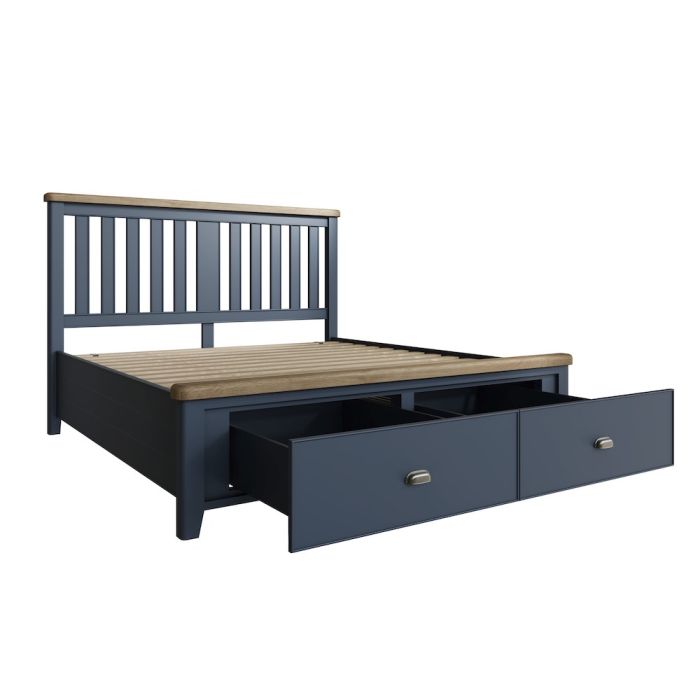 Chatsworth Royal Blue Super King Size Bed With Slatted Wooden Headboard and 2-Drawer Footboard