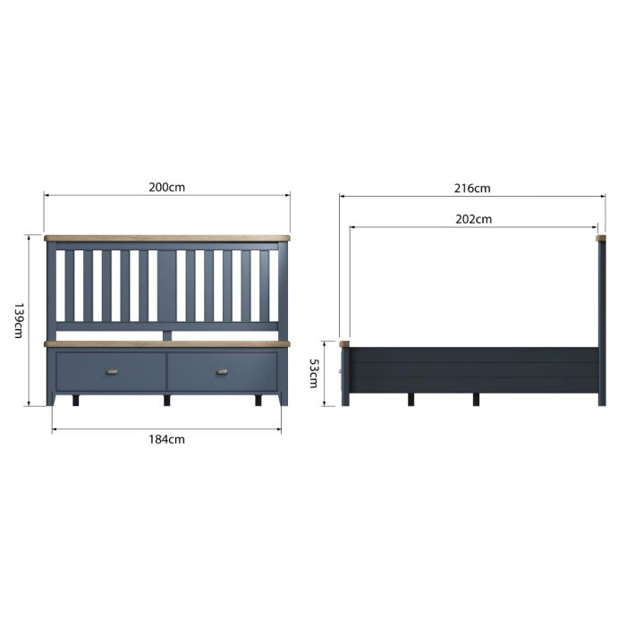 Chatsworth Royal Blue Super King Size Bed With Slatted Wooden Headboard and 2-Drawer Footboard