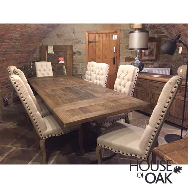 Hudson Bay Reclaimed Elm Large, Hudson Round Oak Extending Dining Table With Four Chairs