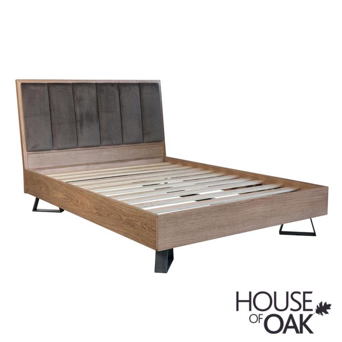 Parquet Oak 6ft Super King Size Bed, King Bed Frame With Slanted Headboard