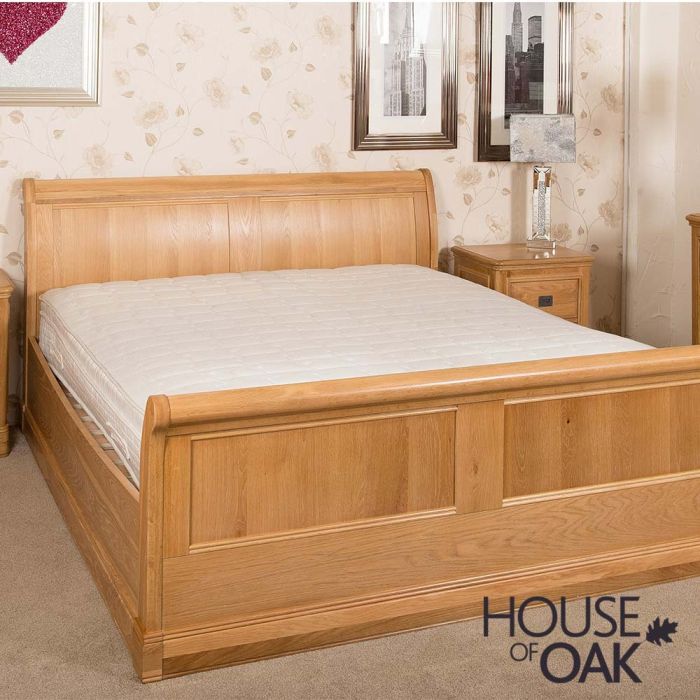 Lyon Oak 4ft 6 Double Sleigh Bed, Solid Wood King Size Sleigh Bed Frame Dimensions
