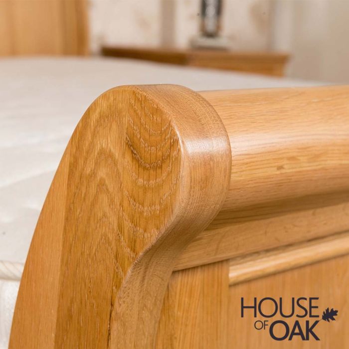 Lyon Oak 6ft Super King Size Sleigh Bed, King Size Pine Sleigh Bed