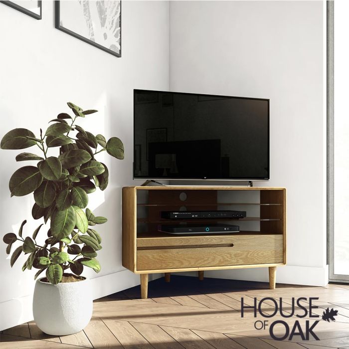 Scandi Corner Tv Unit Scandic Oak, Oak Corner Tv Cabinet Uk