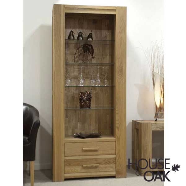 Pandora Solid Oak Bookcase Tall, Tall Narrow Oak Bookcase With Drawers