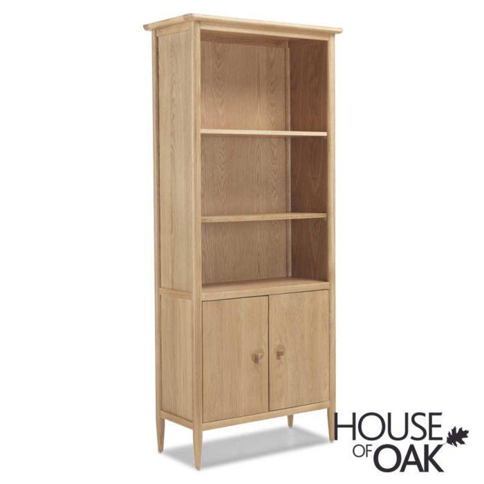 Nordic Oak Bookcase With Doors House, Small 2 Shelf Oak Bookcase