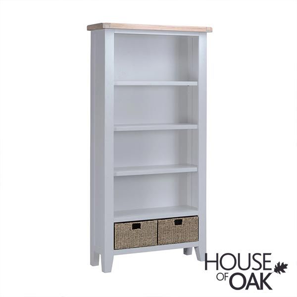 Florence Oak Large Bookcase Grey, Hampshire Grey Painted Oak Large Bookcase