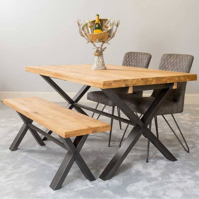 Farmhouse dining table with metal legs