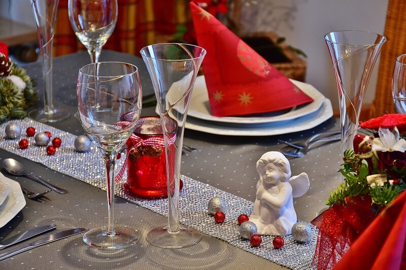 Silver tablecloth on a dining table