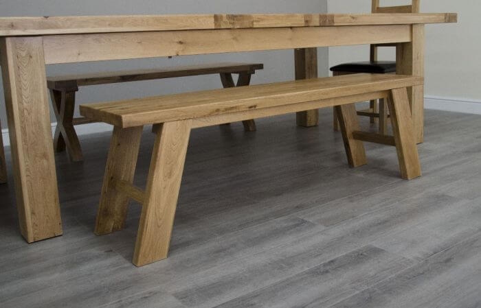 Solid oak bench for farmhouse look