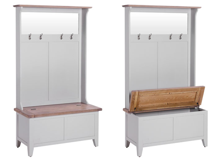 New Hampshire Chalked Oak & Light Grey Hall Unit With Coat Hooks