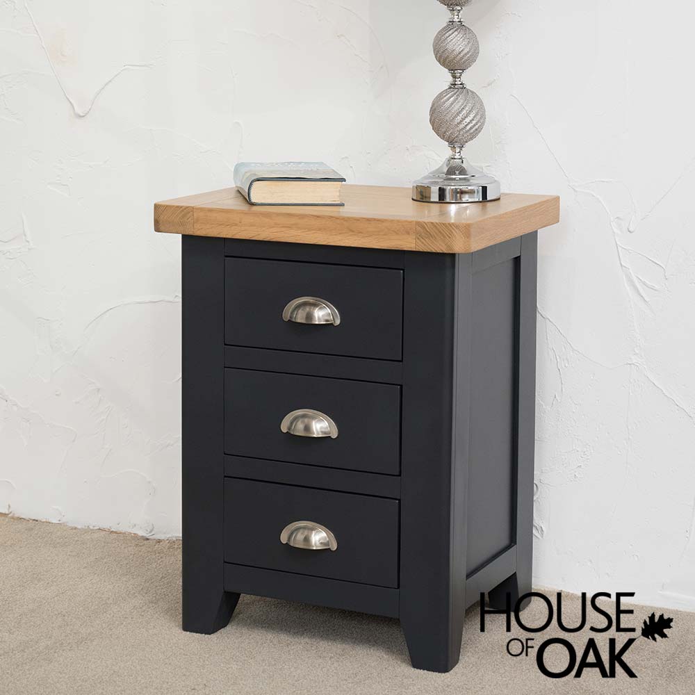 Tuscany Oak 3 Drawer Bedside Cabinet in Dark Blue Painted