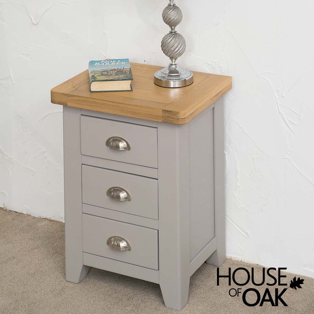 Tuscany Oak 3 Drawer Bedside Cabinet in Grey Painted