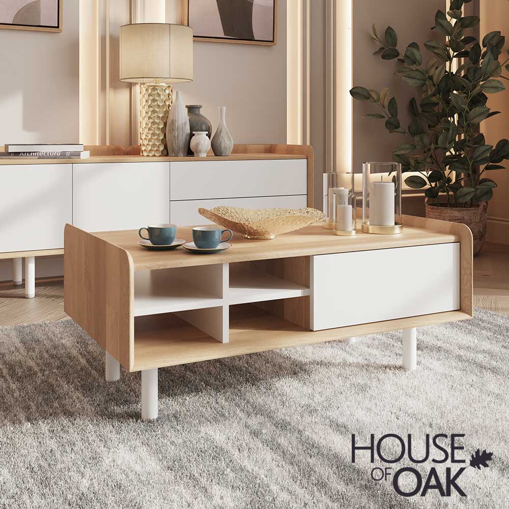 Balto Oak Storage Coffee Table in White House of Oak