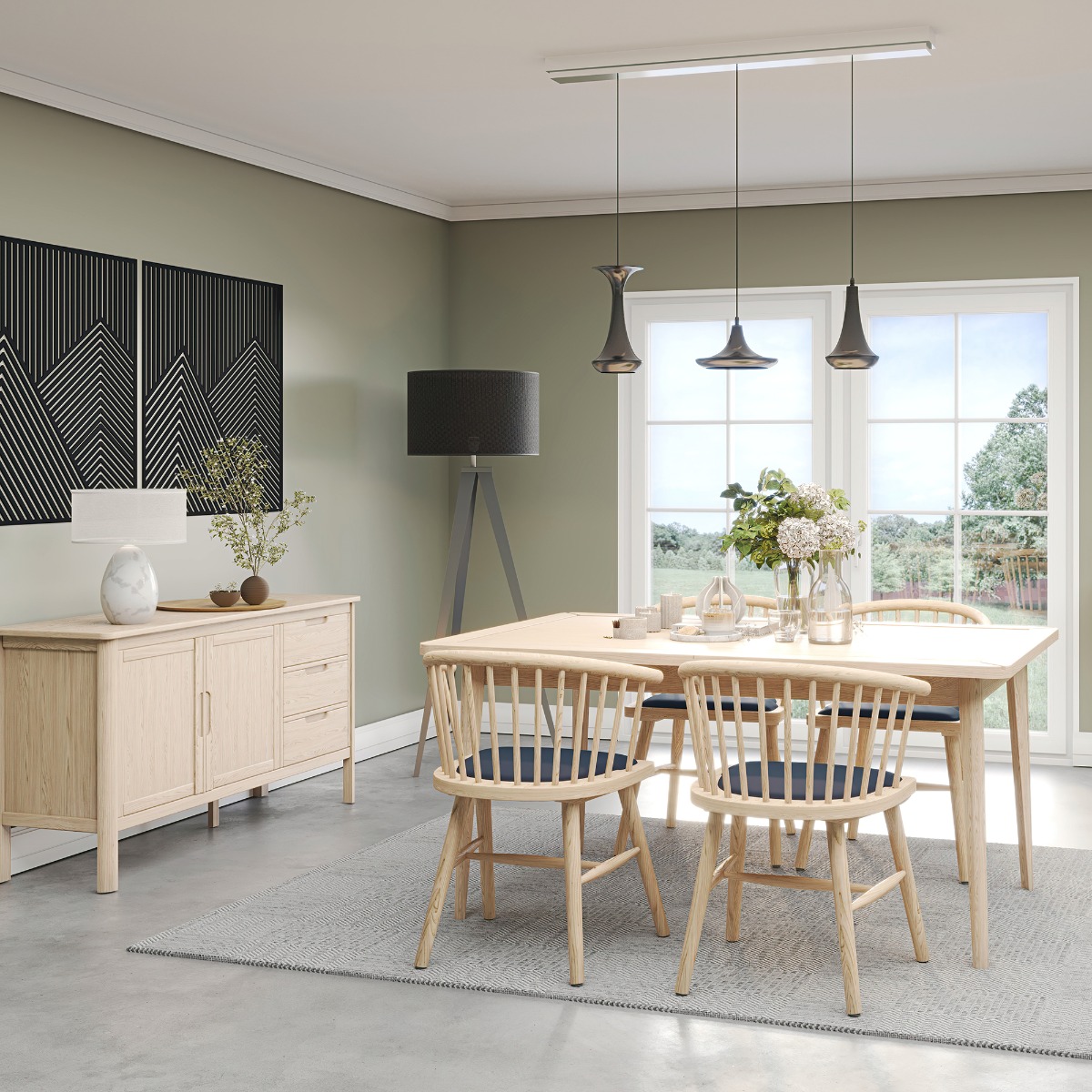Stockholm Oak Curved Back Dining Chair - Dark Grey Fabric Seat