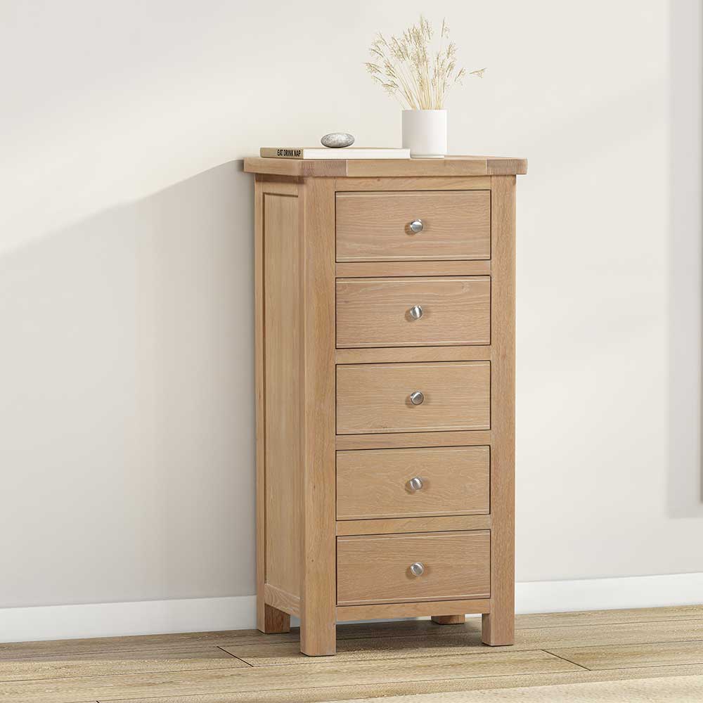 Carrington Oak 5 Drawer Narrow Chest