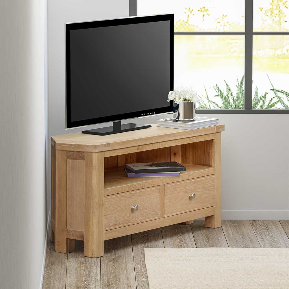 Carrington Oak Corner TV Unit with 2 Drawers