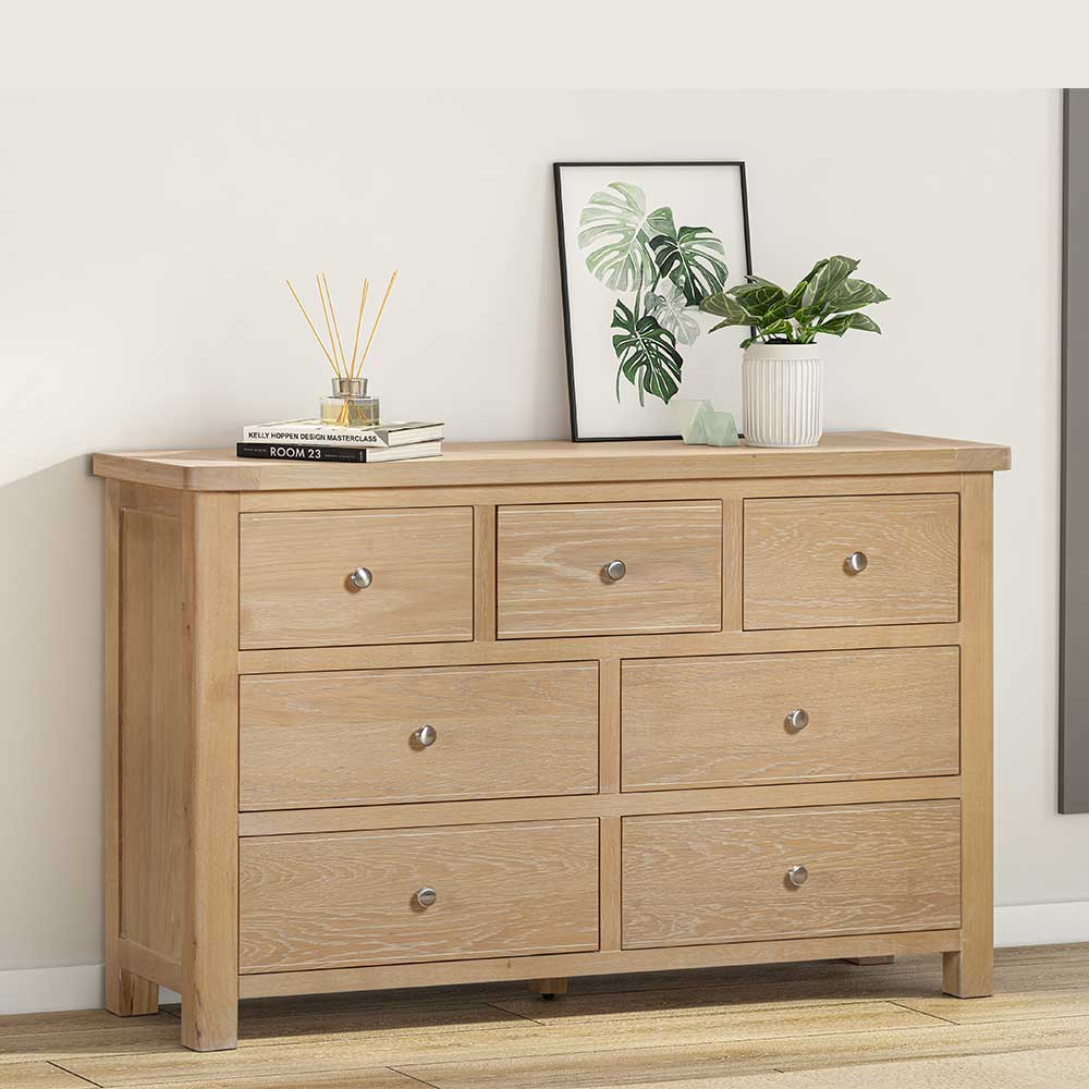 Carrington Oak 3 Over 4 Wide Chest of Drawers
