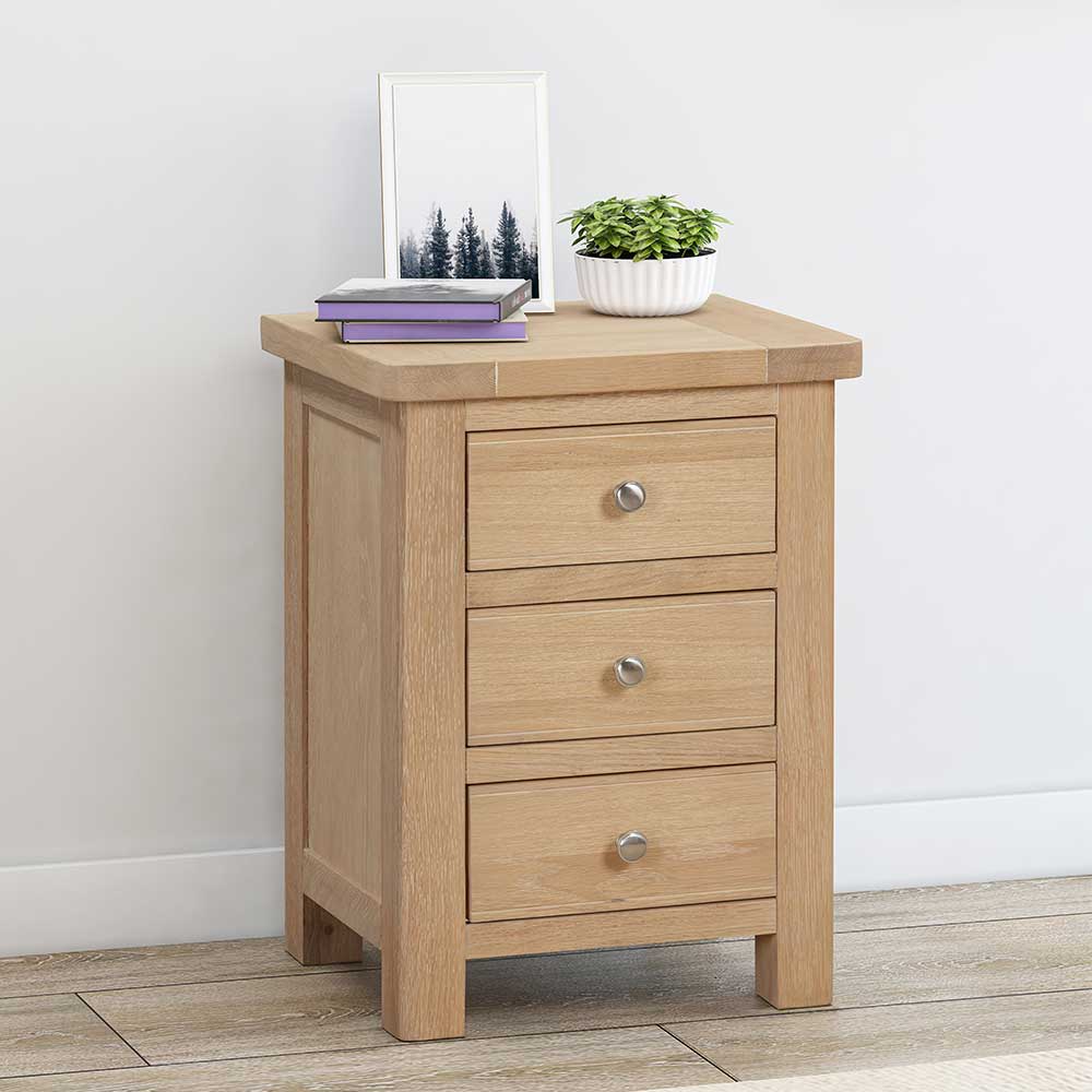 Carrington Oak 3 Drawer Bedside Cabinet