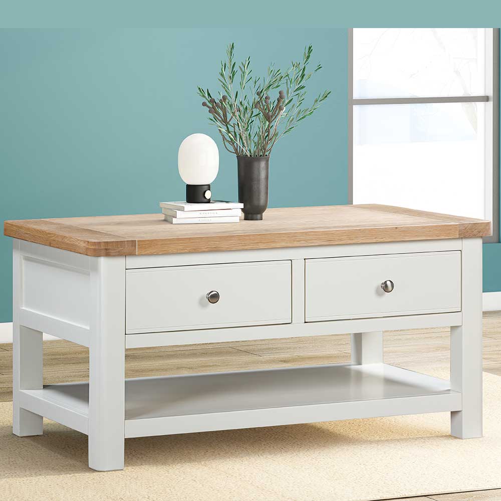 Carrington Oak Coffee Table with 2 Drawers Painted in Off White