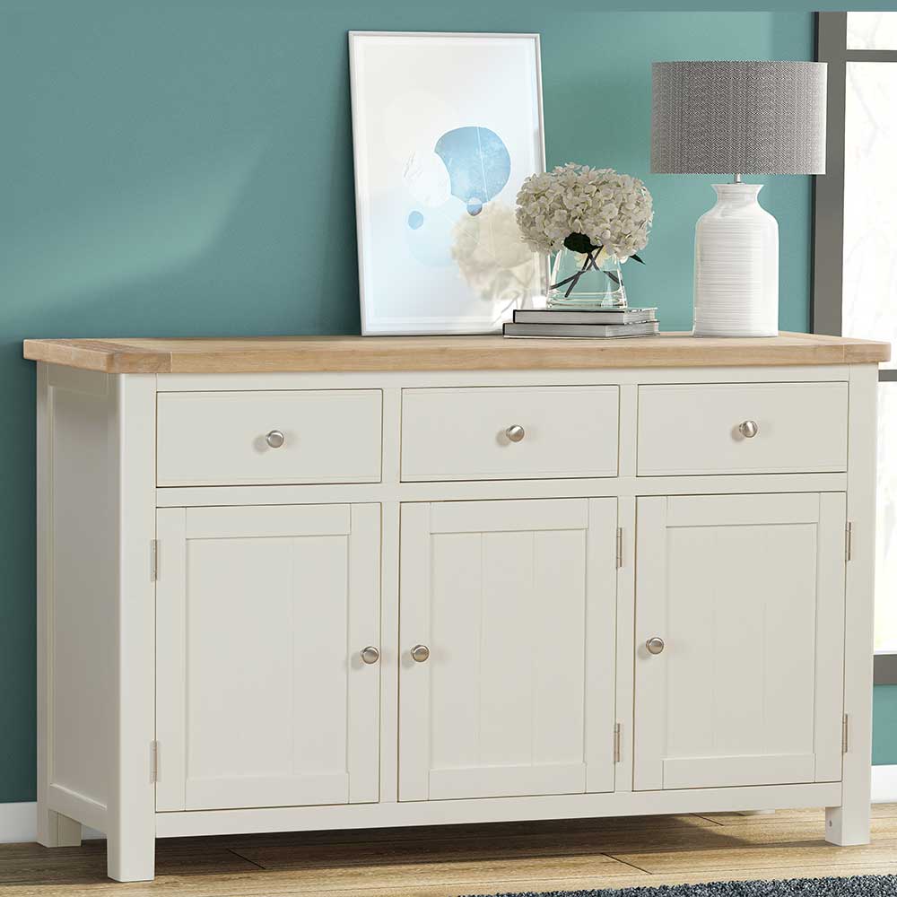 Carrington Oak 3 Door 3 Drawer Sideboard Painted in Off White