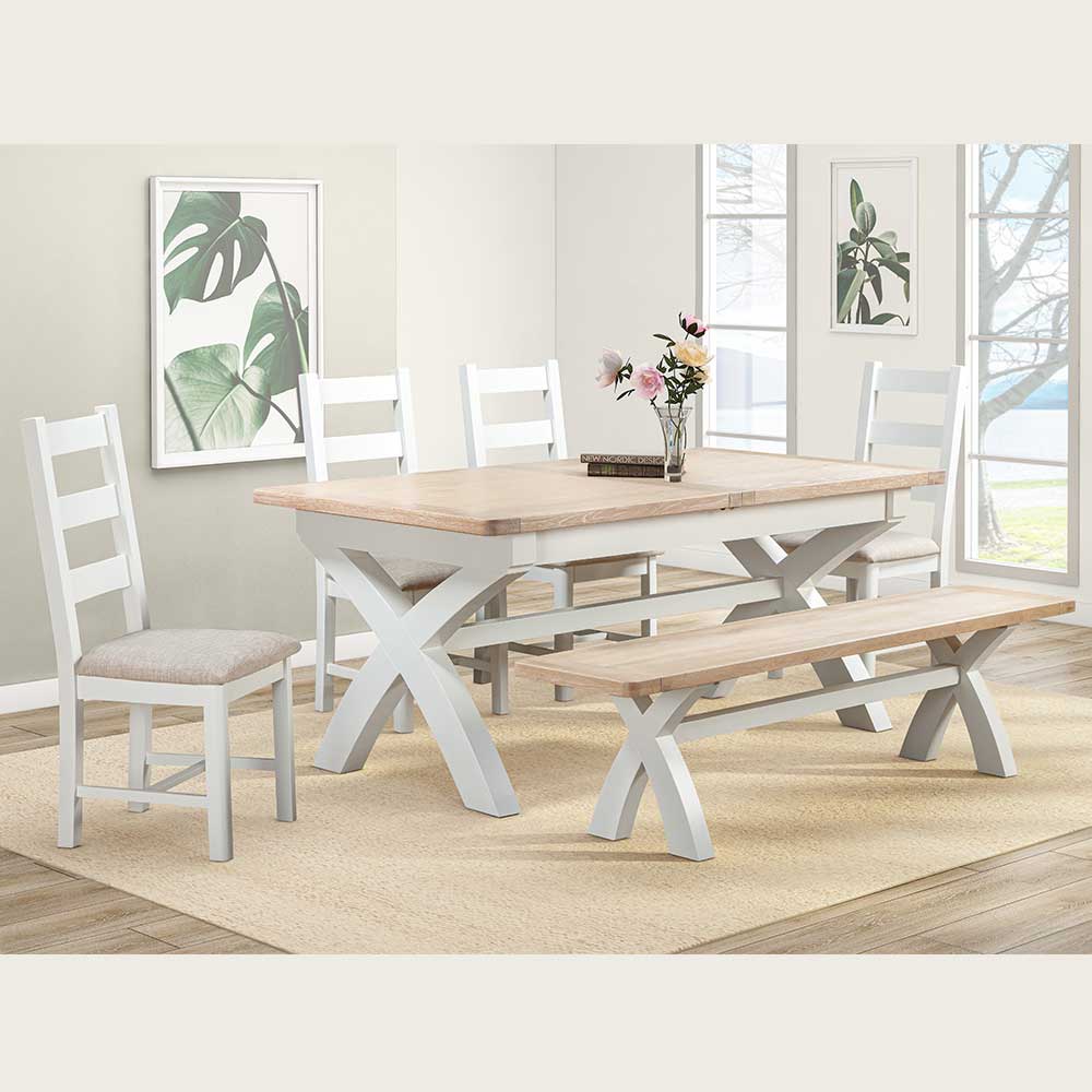 Carrington Oak 180cm Extending Cross Leg Dining Table Painted in Off White
