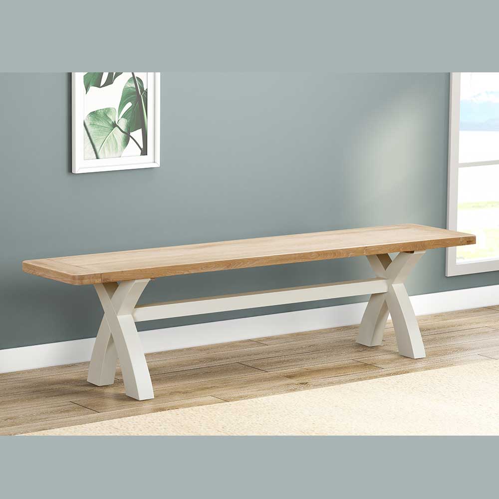 Carrington Oak 180cm Cross Leg Bench Painted in Off White