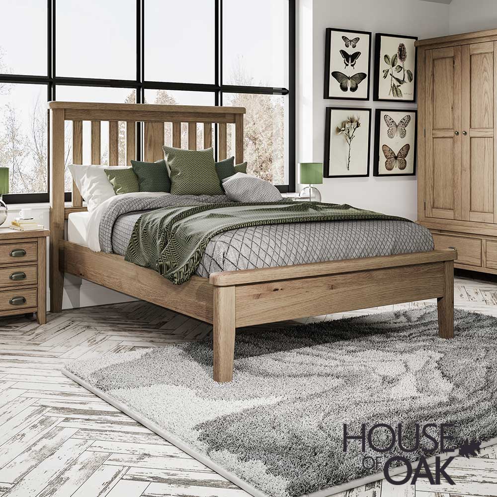 Chatsworth Oak Double Bed With Slatted Wooden Headboard and Low Footend