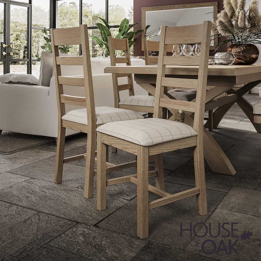 Chatsworth Oak Slatted Back Chair with Natural Check Seatpad