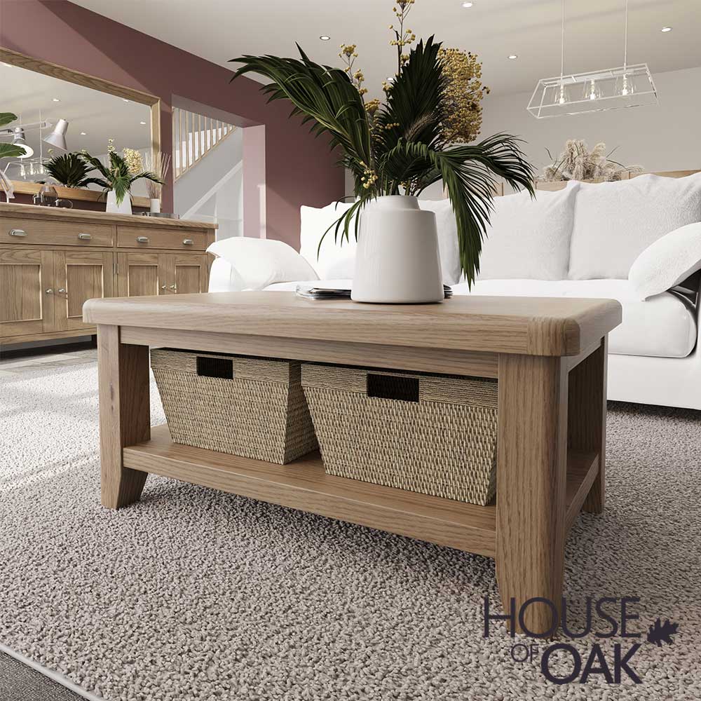 Chatsworth Oak Coffee Table with Baskets