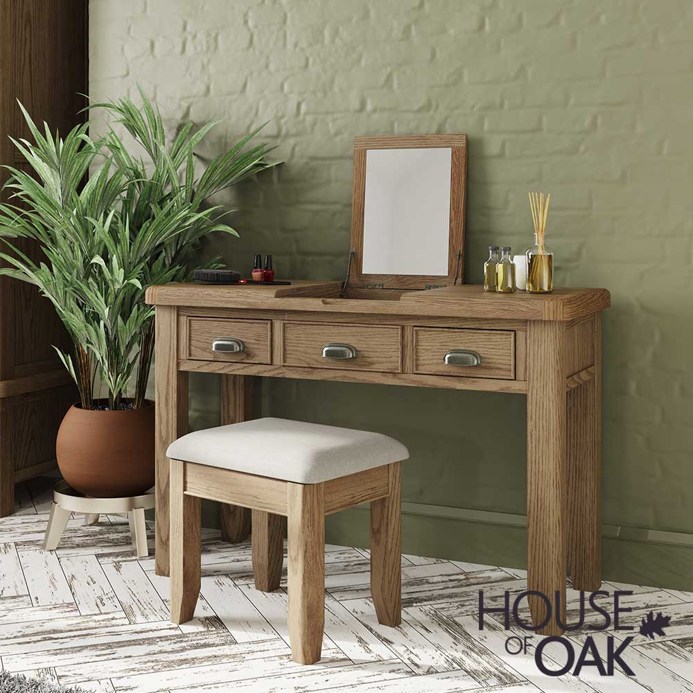 Solid Wood Single Pedestal Dressing Table, Mirror & Stool