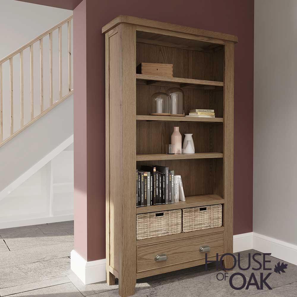 Chatsworth Oak Large Bookcase with 1 Drawer and Baskets