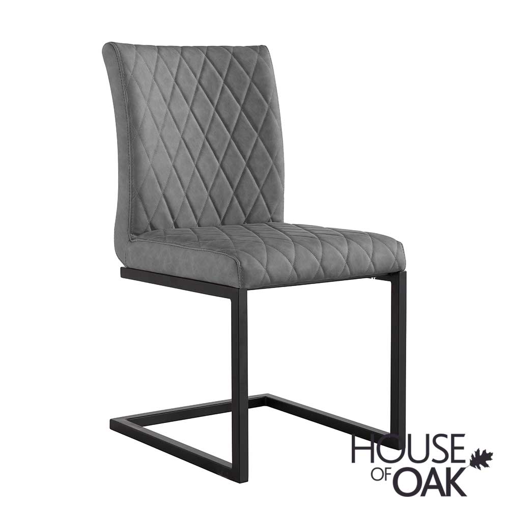 Parquet Oak Diamond Stitch Cantilever Chair in Grey