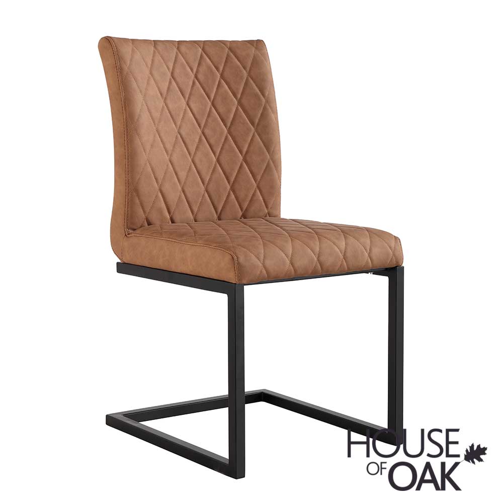 Parquet Oak Diamond Stitch Cantilever Chair in Tan