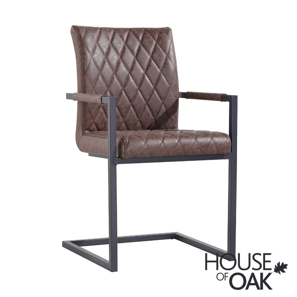 Parquet Oak Diamond Stitch Cantilever Carver Chair in Brown