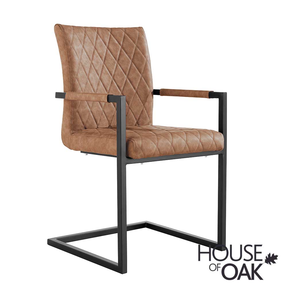 Parquet Oak Diamond Stitch Cantilever Carver Chair in Tan