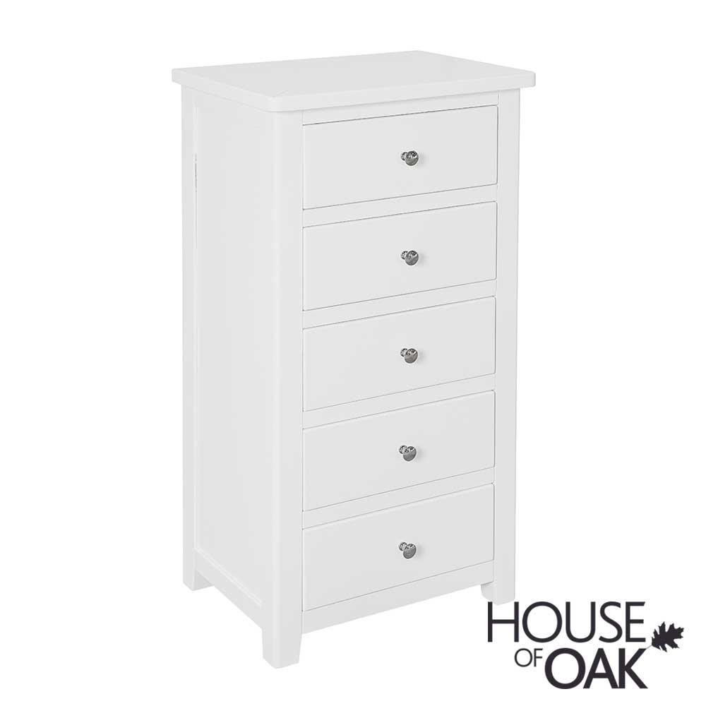 Cotswold White 5 Drawer Slim Chest of Drawers