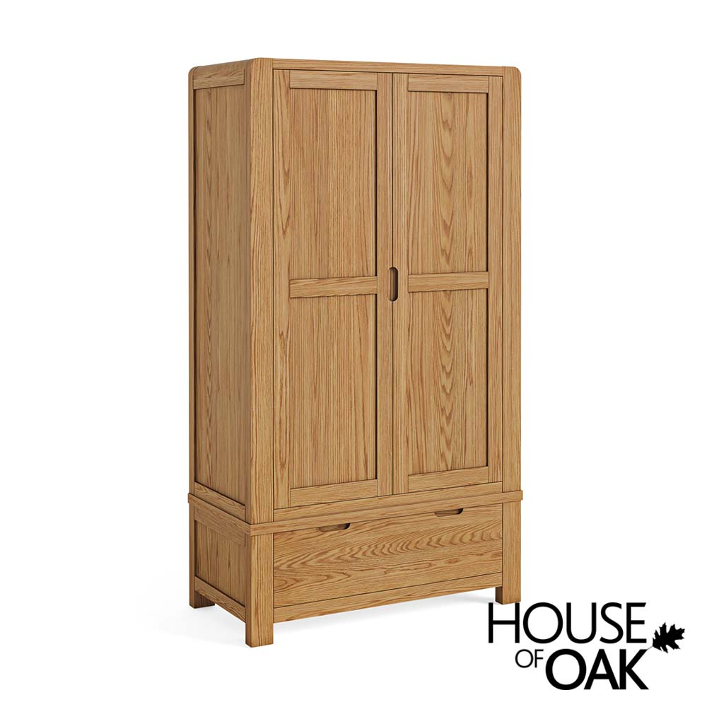 Crescent Oak Double Wardrobe With Drawer