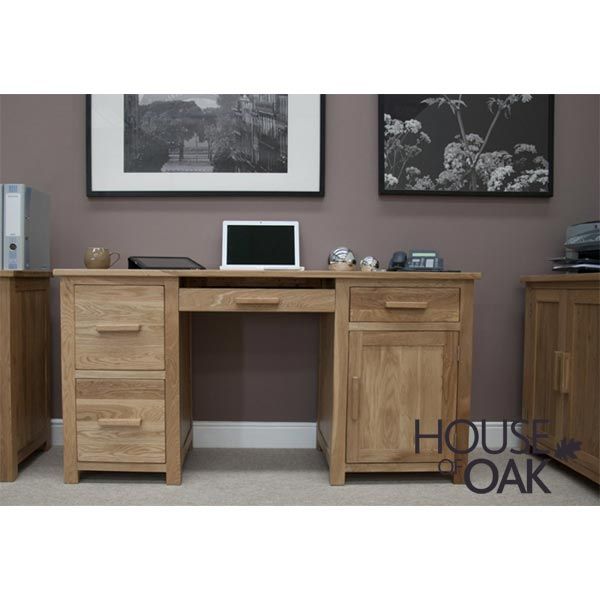Opus Solid Oak Large Computer Desk, Solid Oak Desk