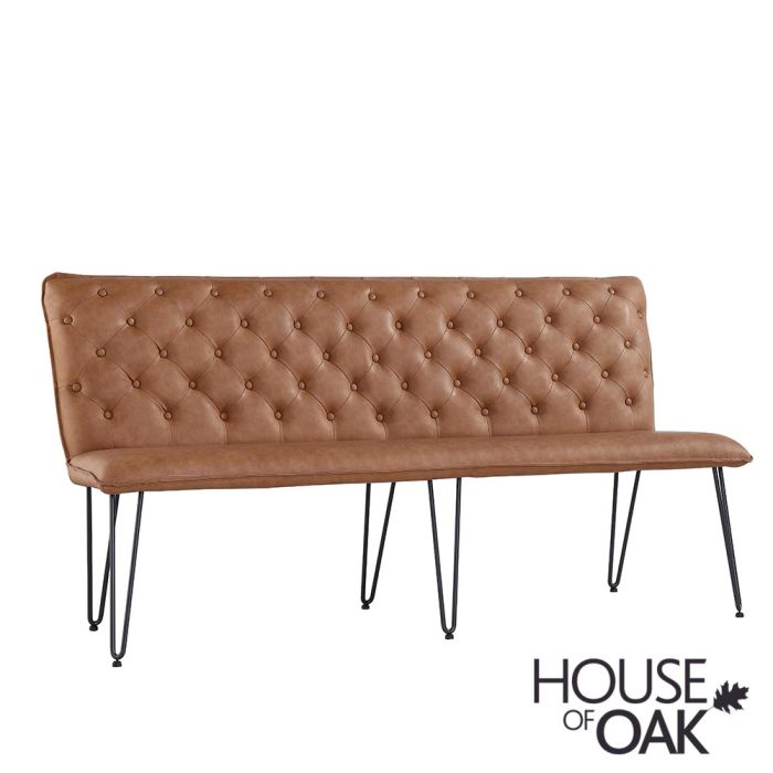 180cm Studded Back Bench In Tan House, Leather Bench With Back