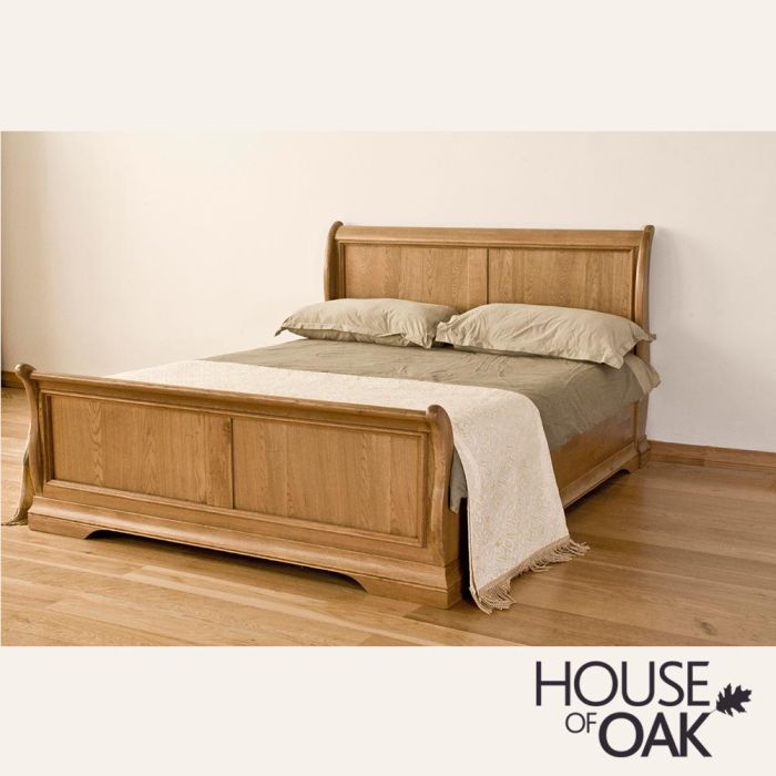 Paris Solid Oak King Size Sleigh Bed, Oak Bed Frame King
