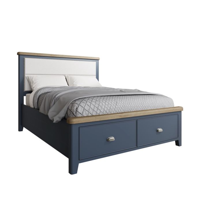 Sworth Oak In Royal Blue King Size, King Size Bed With Headboard And Footboard Dimensions