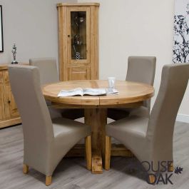 Deluxe Oak Round Extending Dining Table, Oak Round Extendable Dining Table And Chairs