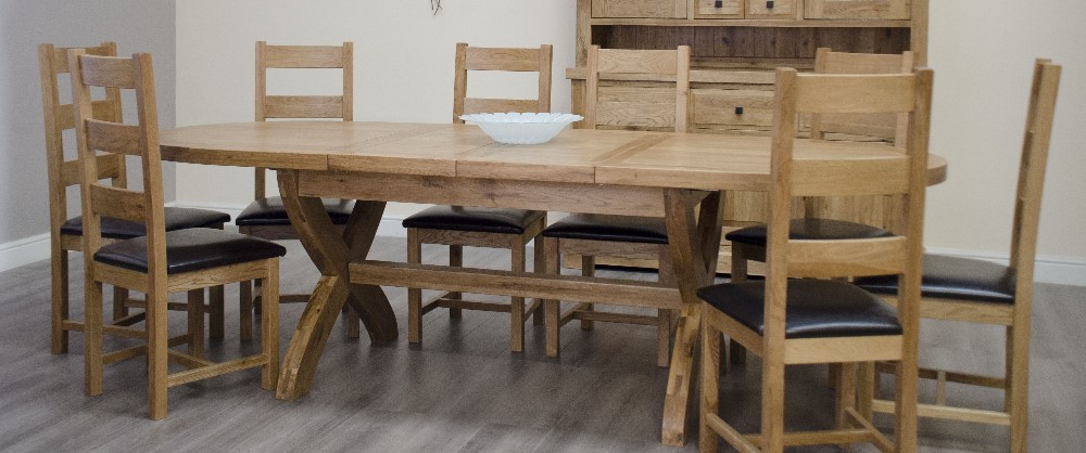 Deluxe Solid Oak X Leg Oval Dining Table