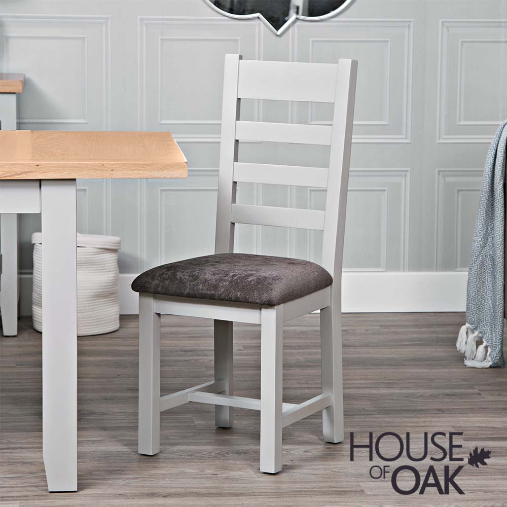 Roma Oak Ladder Back Dining Chair with Fabric Seat in Grey Painted