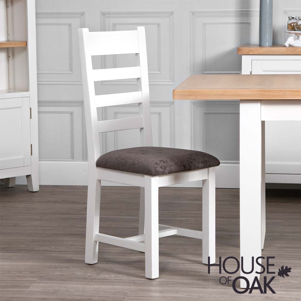 Roma Oak Ladder Back Dining Chair with Fabric Seat in White Painted