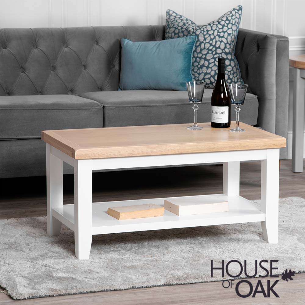 Roma Oak Small Coffee Table with Shelf in White Painted