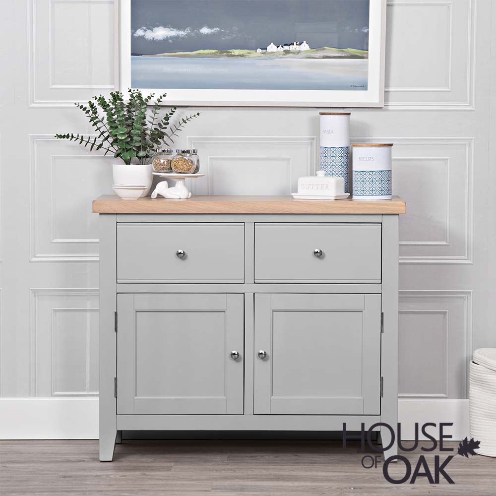 Roma Oak 2 Door 2 Drawer Sideboard in Grey Painted