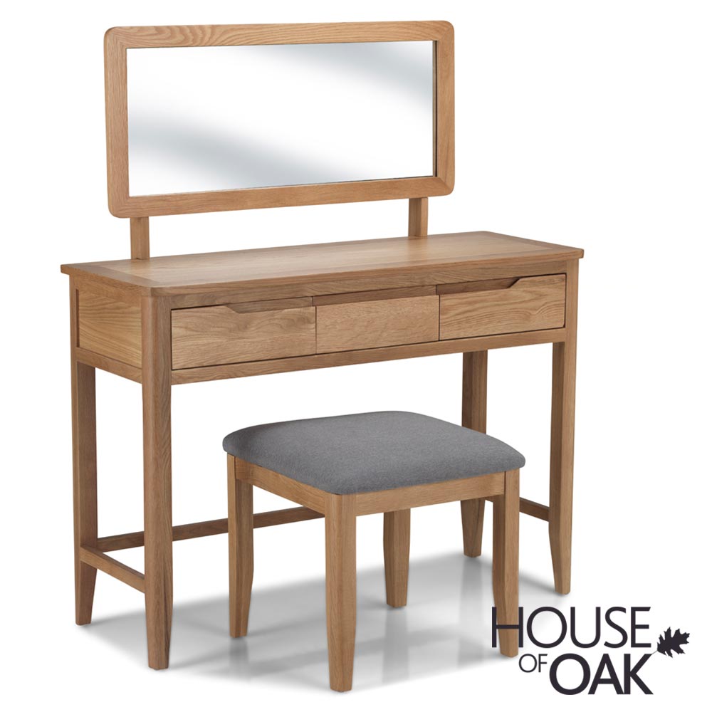 Copenhagen Oak Dressing Table with Mirror and Stool