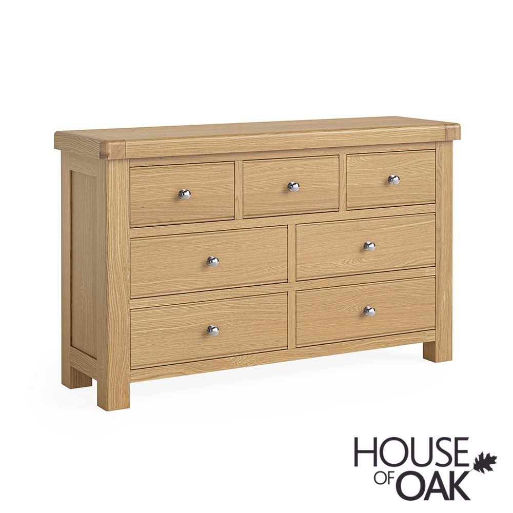 London Oak 3 Over 4 Wide Chest Of Drawers